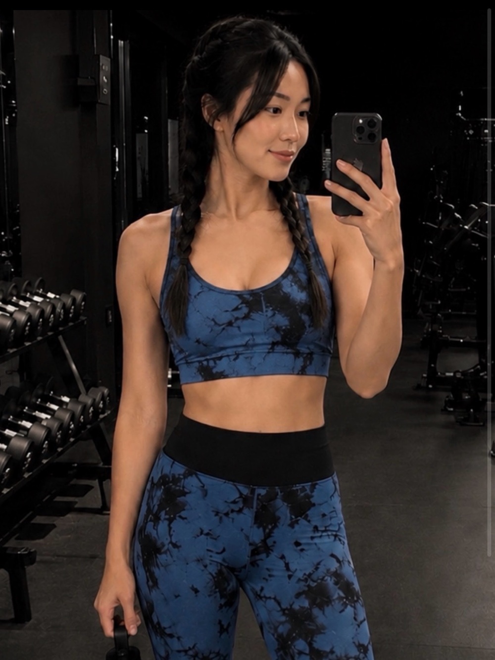 Strappy Tie-Dye Sports Bra in Slate Gray and Black - Picture 2 of 5